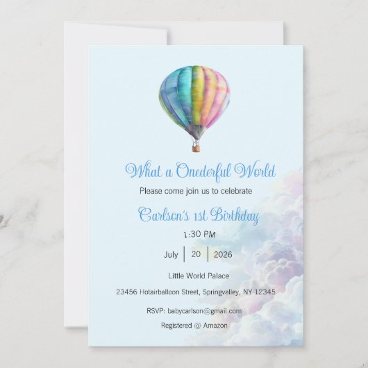 What a Onederful World Invitation, 1st Birthday Einladung (Vorderseite)