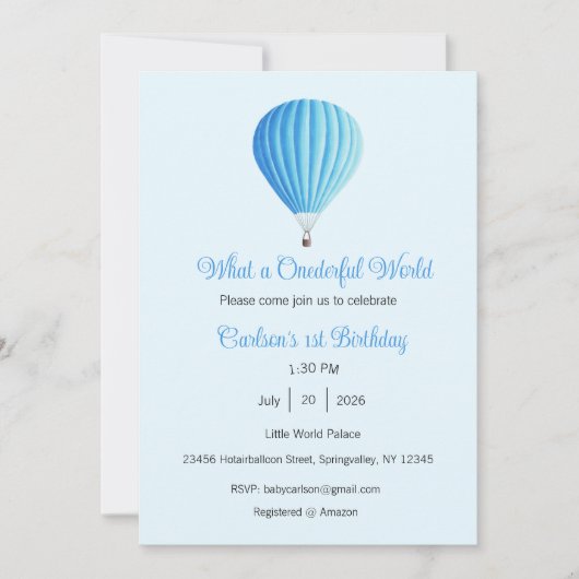 What a Onederful World Invitation, 1st Birthday Einladung (Vorderseite)