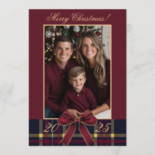 What A Year family Photo Red Plaid Holiday Card Einladung (Vorderseite)