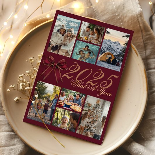 What A Year Photo Collage Christmas Bow Holiday Einladung