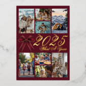 What A Year Photo Collage Wine Red Christmas Card Folieneinladung (Vorderseite)