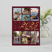 What A Year Photo Collage Wine Red Christmas Card Folieneinladung (Stehend vorne)