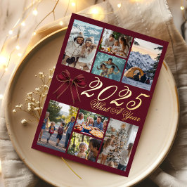 What A Year Photo Collage Wine Red Christmas Card Folieneinladung