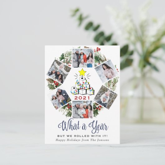 What a Year Quarantine Christmas Tree 6 Foto Postkarte (Stehend Vorderseite)