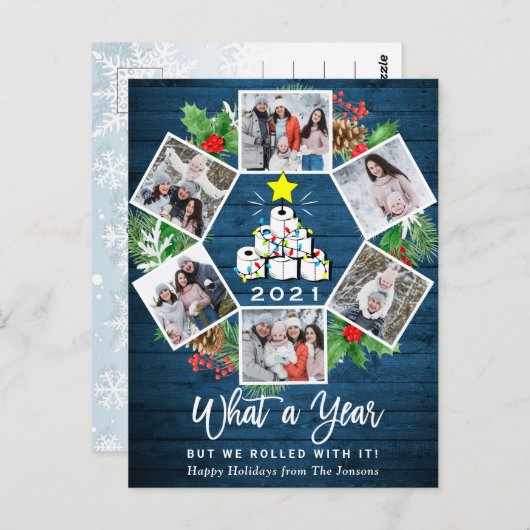 What a Year Quarantine Christmas Tree 6 Foto Postkarte (Vorne/Hinten)