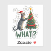 What Funny Cat Pushing Christmas Tree Over Cat Xma Aufkleber (Blatt)