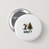 What Funny Cat Pushing Christmas Tree Over Cat Xma Button (Vorne & Hinten)