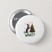 What Funny Cat Pushing Christmas Tree Over Cat Xma Button (Vorne & Hinten)