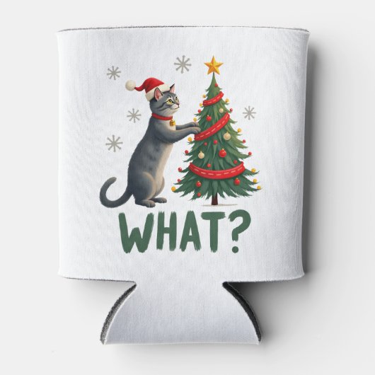 What Funny Cat Pushing Christmas Tree Over Cat Xma Dosenkühler (Vorderseite)