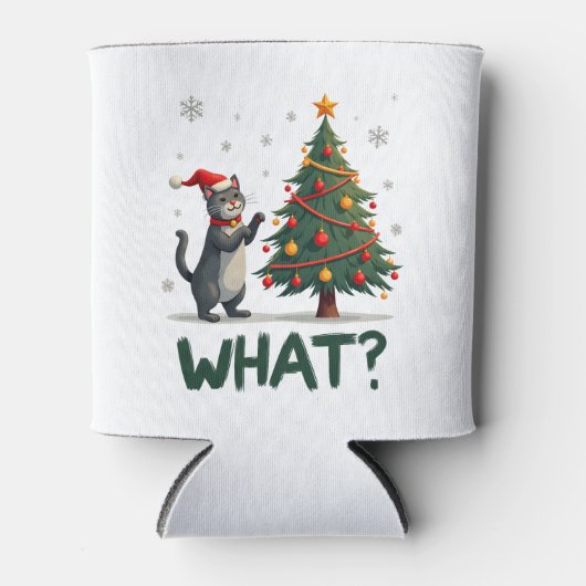 What Funny Cat Pushing Christmas Tree Over Cat Xma Dosenkühler (Vorderseite)