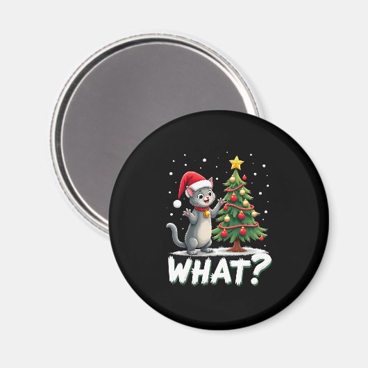 What Funny Cat Pushing Christmas Tree Over Cat Xma Magnet (Vorderseite/Rückseite)