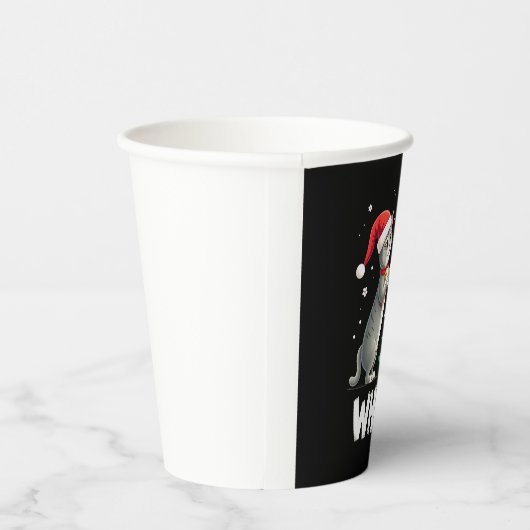 What Funny Cat Pushing Christmas Tree Over Cat Xma Pappbecher (Rechts)