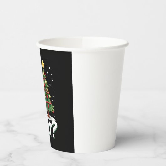 What Funny Cat Pushing Christmas Tree Over Cat Xma Pappbecher (Links)