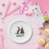 What Funny Cat Pushing Christmas Tree Over Cat Xma Pappteller (Party)
