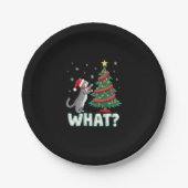 What Funny Cat Pushing Christmas Tree Over Cat Xma Pappteller (Vorderseite)
