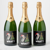 What Funny Cat Pushing Christmas Tree Over Cat Xma Schaumweinetikett (Flaschen)