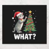 What Funny Cat Pushing Christmas Tree Over Cat Xma Schaumweinetikett (Einzelnes Label)