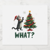What Funny Cat Pushing Christmas Tree Over Cat Xma Schaumweinetikett (Einzelnes Label)