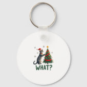 What Funny Cat Pushing Christmas Tree Over Cat Xma Schlüsselanhänger (Vorderseite)