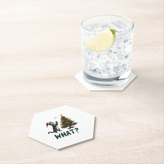 What Funny Cat Pushing Christmas Tree Over Cat Xma Untersetzer (Vor Ort)