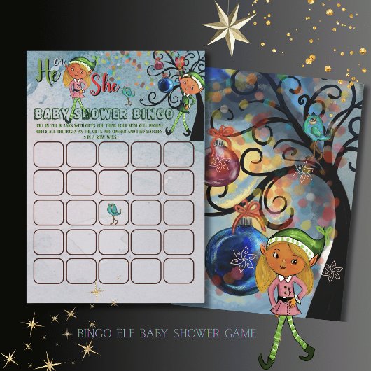 What the Elf winter Baby Shower Bingo Game Card Einladung