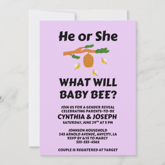 What Will Baby Bee gender reveal party Einladung (Vorderseite)