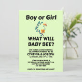 What Will Baby Bee gender reveal party Einladung (Stehend Vorderseite)
