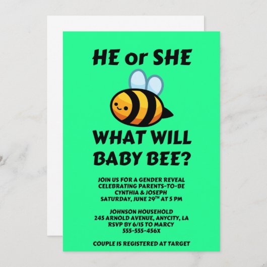 What Will Baby Bee gender reveal party Einladung (Vorne/Hinten)