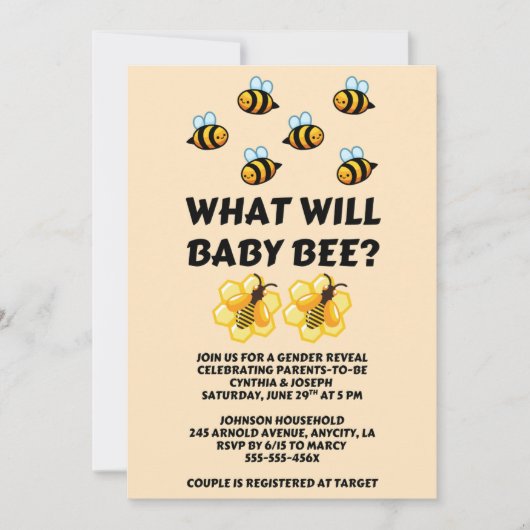 What Will Baby Bee gender reveal party Einladung (Vorderseite)