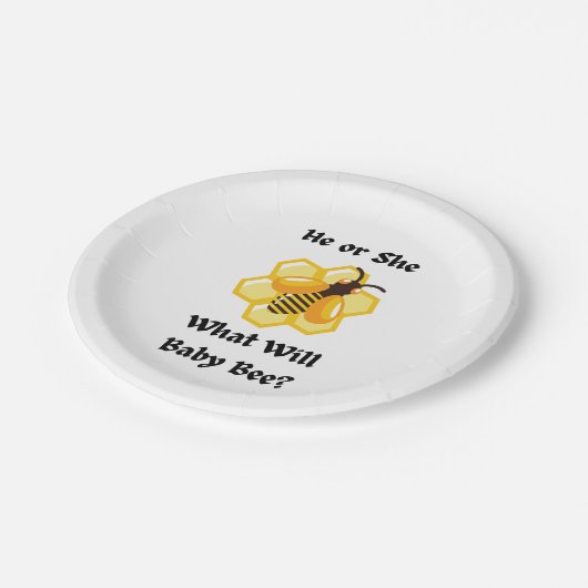 What Will Baby Bee gender reveal party  Pappteller (Schrägansicht)