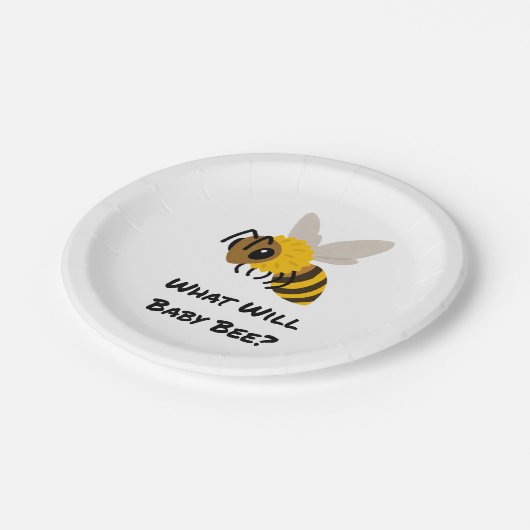 What Will Baby Bee gender reveal party Pappteller (Schrägansicht)