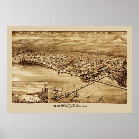 Whatcom Washington Panoramic Map 1888 Poster (Vorne)