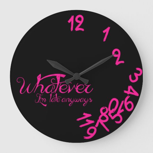 Whatever Clock - Hot Pink and Black Wall Clock Große Wanduhr (Vorderseite)