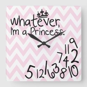 Whatever, I'm a Princess - pink and white chevron Quadratische Wanduhr
