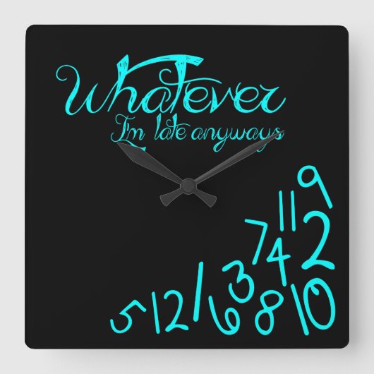Whatever - Mint Blue Quadratische Wanduhr (Vorderseite)