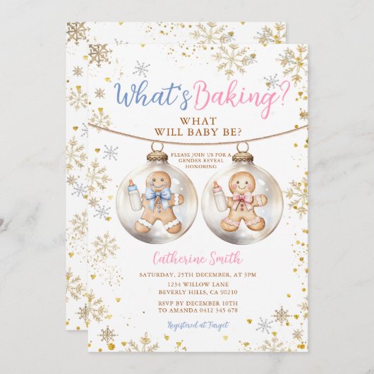 What's Baking Gingerbread Ornament Gender Reveal Einladung (Vorne/Hinten)