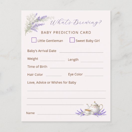 What's Brewing Tea Party Baby Prediction Card Flyer (Vorne)