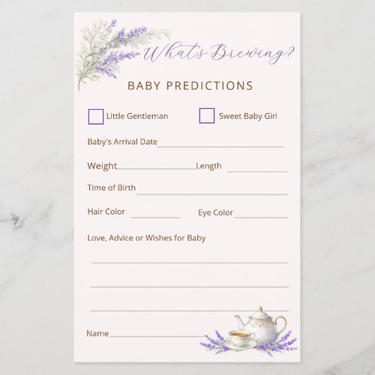 What's Brewing Tea Party Baby Prediction Card Flyer (Vorne)