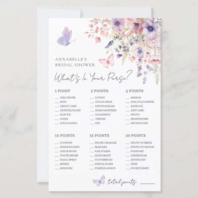 What's In Your Purse Bridal Shower Game (Vorderseite)