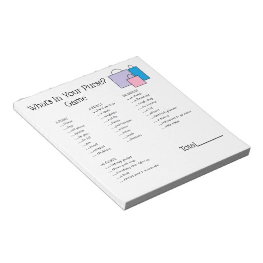 "What's in Your Purse"-Game-Notepad Notizblock (angewinkelt)