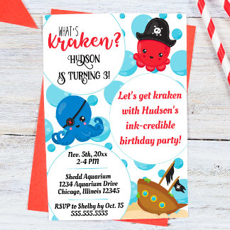 "What's Kraken" Octopus Pirate Children's Birthday Einladung