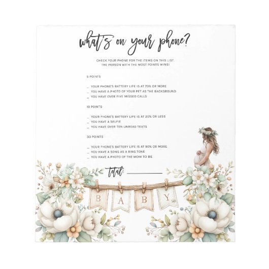 Whats on your phone? Baby Shower Game Notizblock (Vorderseite)