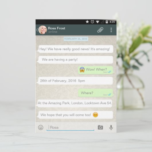 Whatsapp Android iPhone Chat Party Einladung (Stehend Vorderseite)