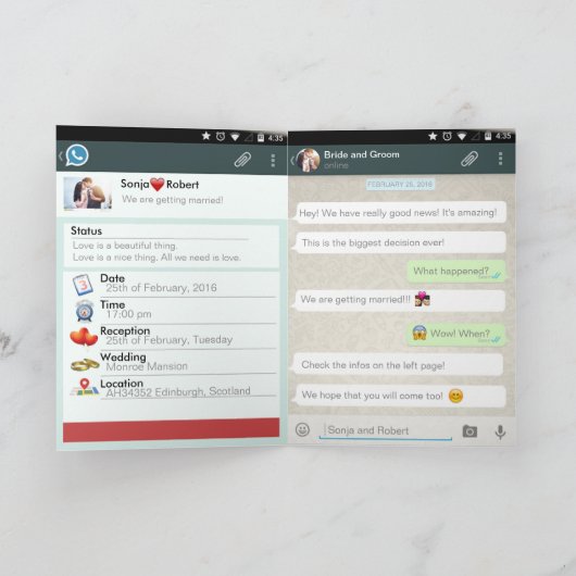 Whatsapp Android iPhone Chat Wedding Invitation Einladung (Innenseite)