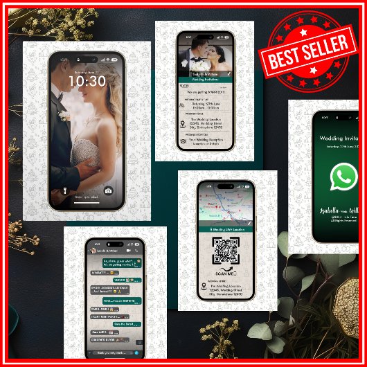 WhatsApp iPhone Chat Themed Wedding QR Code Dreifach Gefaltete Einladung