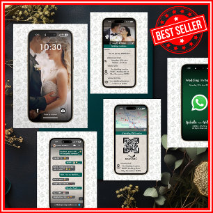 WhatsApp iPhone Chat-Themen-Hochzeits-QR-Code Dreifach Gefaltete Einladung