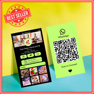 WhatsApp Nagelstudio Limettengrün Social Media QR Visitenkarte
