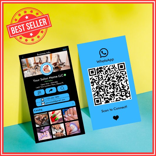 WhatsApp Nail Salon Blue Social Media QR-Code Visitenkarte