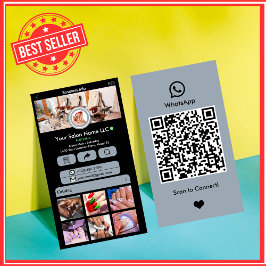 WhatsApp Nail Salon Dusty Blue Social Media QR Visitenkarte
