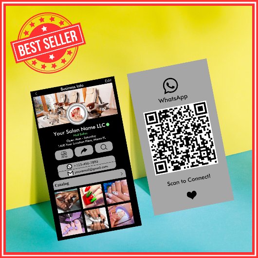 WhatsApp Nail Salon Gray Social Media QR-Code Visitenkarte